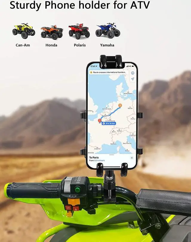 Alt view image 2 of 7 - ATV Phone Holder, Quad Phone Mount, 8 Clamps Holds 4.7-7.1" Phones, One Hand Operation Motorcycle Phone Clip for 7/8-9/8" Handlebar,Compatible with Yamaha Polaris Honda Can Am