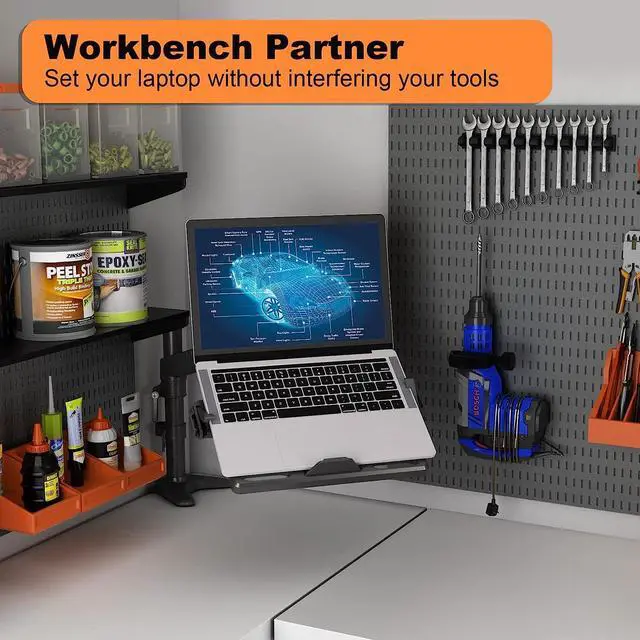 Alt view image 5 of 7 - Gas Spring Laptop Mount with Adjustable Tray - Klearlook 2in1 Full Motion Monitor Laptop Stand Mount,Fully Adjustable Extension Arm Mount with 75x75/100x100mm VESA Plate,Clamp-on and Grommet Mounting