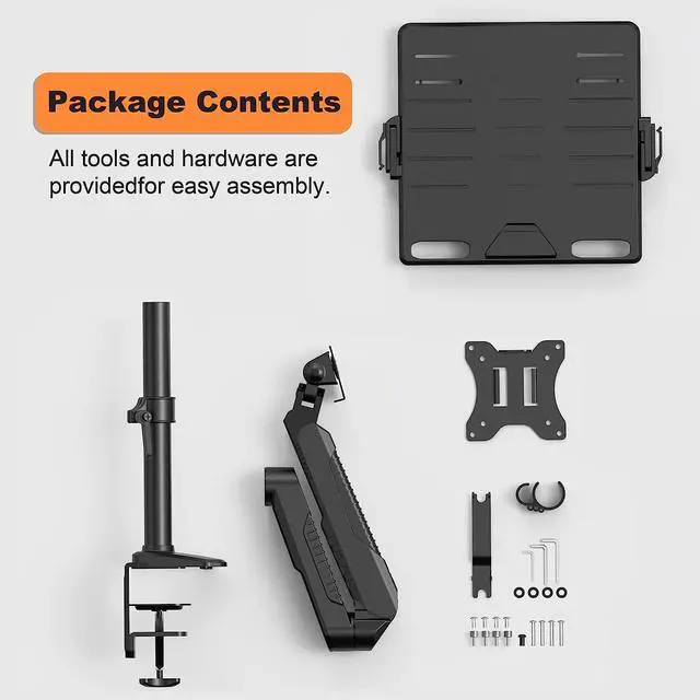 Alt view image 7 of 7 - Gas Spring Laptop Mount with Adjustable Tray - Klearlook 2in1 Full Motion Monitor Laptop Stand Mount,Fully Adjustable Extension Arm Mount with 75x75/100x100mm VESA Plate,Clamp-on and Grommet Mounting