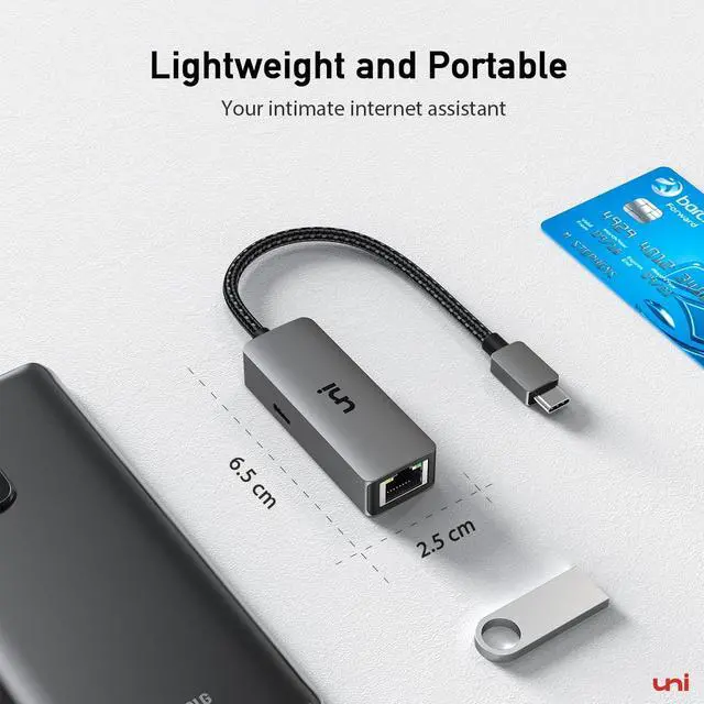 Alt view image 7 of 7 - uni USB C to Ethernet Adapter with 100W Charging Port, RJ45 to USB C 1Gbps Type-C Gigabit Ethernet LAN Network Adapter Power Delivery PD for Laptop, MacBook Pro/Air, Dell XPS, Chromebook, Surface book