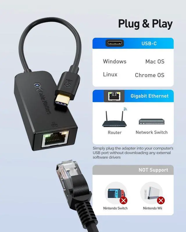 Alt view image 4 of 7 - Cable Matters Plug & Play USB C to Ethernet Adapter with PXE, MAC Address Clone (Thunderbolt to Ethernet Adapter, Gigabit Ethernet to USB C) in Black - Compatible with MacBook Pro, XPS, Surface Pro