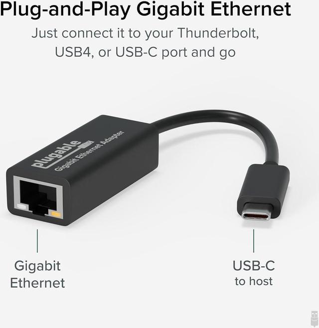 Alt view image 2 of 4 - Plugable USB C to Ethernet Adapter, Fast and Reliable Thunderbolt or USB C to Gigabit Ethernet Adapter, Compatible with Windows, Mac, ChromeOS, Dell XPS, Switch