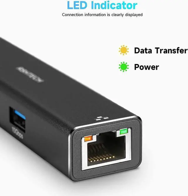 Alt view image 6 of 7 - USB to Ethernet Adapter, RSHTECH USB 3.2 Gen 2 Hub with RJ45 Gigabit Ethernet, 10Gbps USB-C and 2 USB-A Data Ports, Aluminum USB Type C to LAN Network Adapter Splitter for Laptop and PC, RSH-ST310