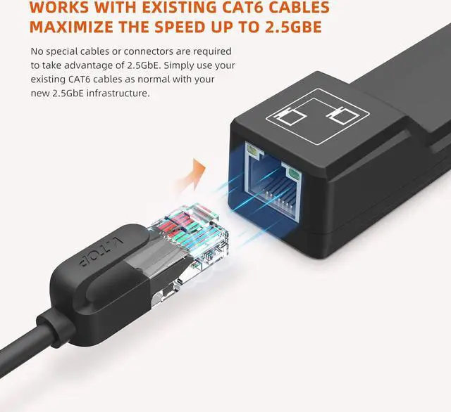 Alt view image 2 of 7 - 2.5GbE USB C to Ethernet Adapter NBASE-T NIC - USB 3.0 Type C 2.5/1 Gigabit/100 Mbps Multi Speed Network/USB 3.1 Laptop to RJ45/LAN