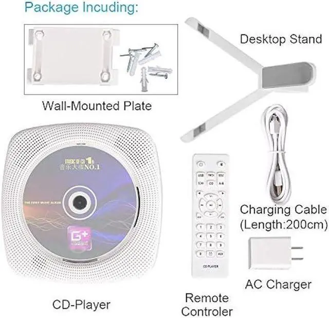 Alt view image 6 of 7 - CD Player, Bluetooth HiFi Speaker, USB Flash Player, AUX line-in Audio Boombox, FM Radio, Portable, Wall Mountable and Desk Stand, with Remote Control