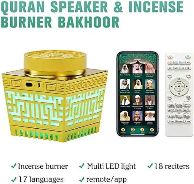 Alt view image 2 of 6 - Telawah Quran Speaker & Mini Incense Burner Bakhoor,Remote Control with 114 Quran Chapters, Multicolor Changing Bluetooth Speaker, Night Light MP3 Music Player with 18 Reciters and 17 Translations