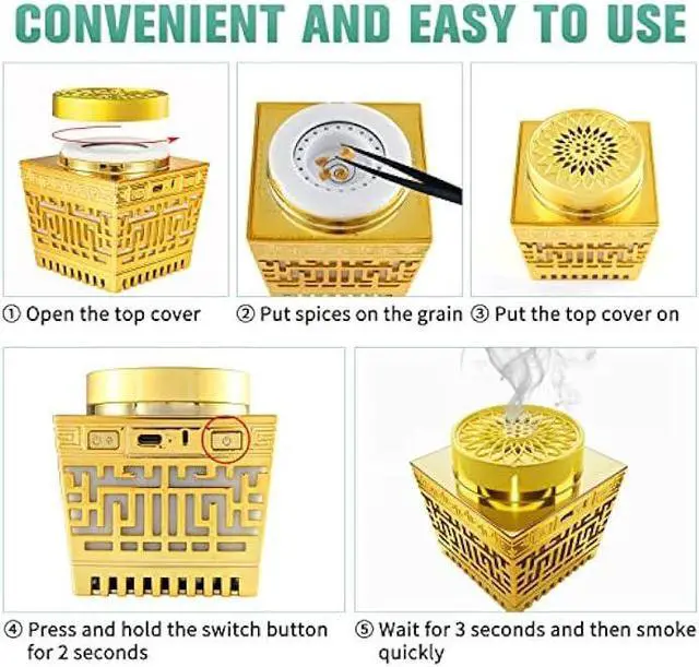 Alt view image 6 of 6 - Telawah Quran Speaker & Mini Incense Burner Bakhoor,Remote Control with 114 Quran Chapters, Multicolor Changing Bluetooth Speaker, Night Light MP3 Music Player with 18 Reciters and 17 Translations