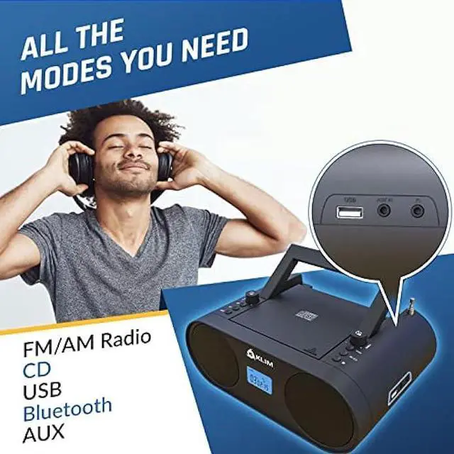 Alt view image 3 of 6 - KLIM Boombox B4 CD Player Portable Audio System - New 2023 - AM/FM Radio with CD Player MP3 Bluetooth AUX USB - Wired & Wireless Mode Rechargeable Battery - Remote Control Autosleep Digital EQ