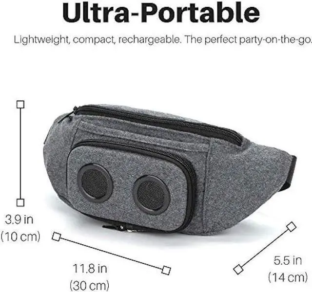 Alt view image 3 of 6 - Fannypack with Speakers. Bluetooth Fanny Pack for Parties/Festivals/Raves/Beach/Boats. Rechargeable, Works with iPhone & Android. (Grey, 2023 Edition)