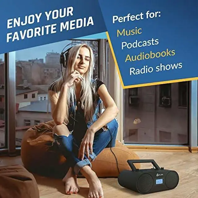 Alt view image 4 of 6 - KLIM Boombox B4 CD Player Portable Audio System - New 2023 - AM/FM Radio with CD Player MP3 Bluetooth AUX USB - Wired & Wireless Mode Rechargeable Battery - Remote Control Autosleep Digital EQ