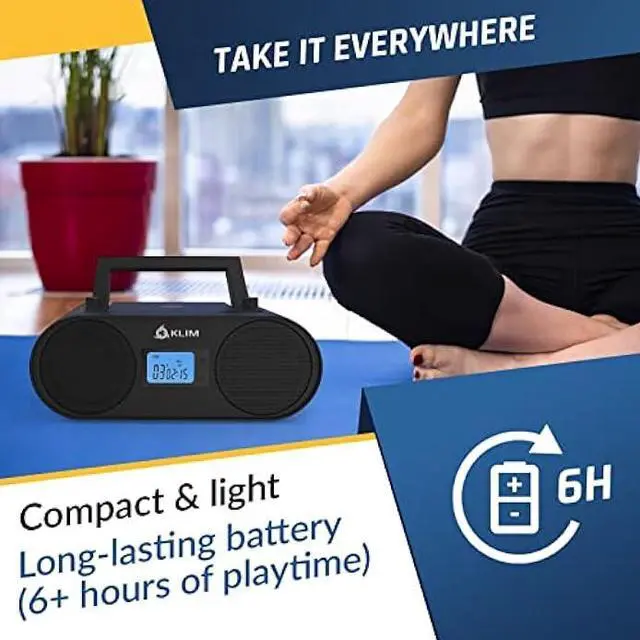 Alt view image 5 of 6 - KLIM Boombox B4 CD Player Portable Audio System - New 2023 - AM/FM Radio with CD Player MP3 Bluetooth AUX USB - Wired & Wireless Mode Rechargeable Battery - Remote Control Autosleep Digital EQ