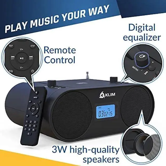 Alt view image 6 of 6 - KLIM Boombox B4 CD Player Portable Audio System - New 2023 - AM/FM Radio with CD Player MP3 Bluetooth AUX USB - Wired & Wireless Mode Rechargeable Battery - Remote Control Autosleep Digital EQ