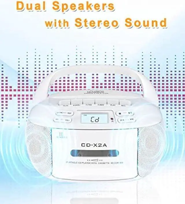 Alt view image 6 of 6 - CD Cassette Boombox Player Combo with Bluetooth,AM FM Radio,Sunoony Remote Control with Dual Speakers,Tape Recording,AUX/USB Drive,AC/DC Powered,LCD Display,Headphone Jack for Home,Kids,Seniors,Gift