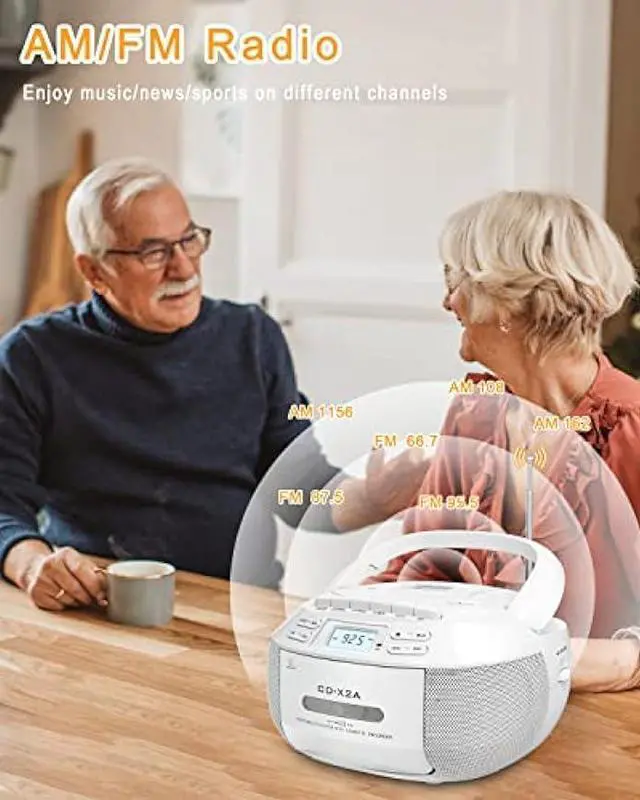 Alt view image 5 of 6 - CD Cassette Boombox Player Combo with Bluetooth,AM FM Radio,Sunoony Remote Control with Dual Speakers,Tape Recording,AUX/USB Drive,AC/DC Powered,LCD Display,Headphone Jack for Home,Kids,Seniors,Gift