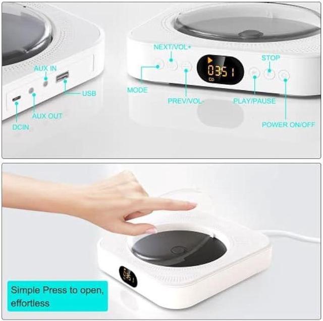 Alt view image 6 of 6 - CD Player Portable with Speakers, Wall/Desktop Bluetooth CD Players for Kpop/Home Audio with USB/AUX/Earphone Ports & FM Radio, Remote Control