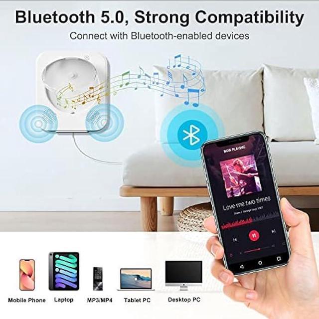 Alt view image 2 of 6 - CD Player Portable with Speakers, Wall/Desktop Bluetooth CD Players for Kpop/Home Audio with USB/AUX/Earphone Ports & FM Radio, Remote Control