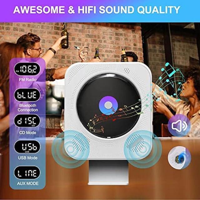 Alt view image 3 of 6 - CD Player Portable with Speakers, Wall/Desktop Bluetooth CD Players for Kpop/Home Audio with USB/AUX/Earphone Ports & FM Radio, Remote Control