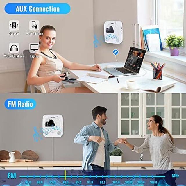 Alt view image 4 of 6 - CD Player Portable with Speakers, Wall/Desktop Bluetooth CD Players for Kpop/Home Audio with USB/AUX/Earphone Ports & FM Radio, Remote Control