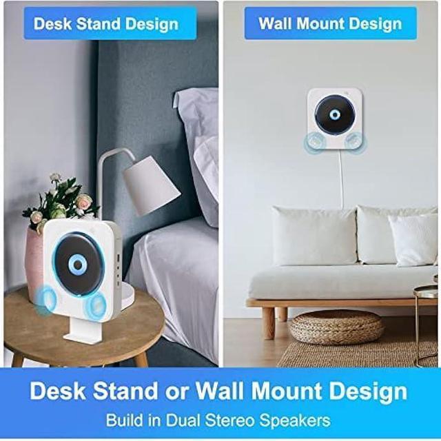 Alt view image 5 of 6 - CD Player Portable with Speakers, Wall/Desktop Bluetooth CD Players for Kpop/Home Audio with USB/AUX/Earphone Ports & FM Radio, Remote Control