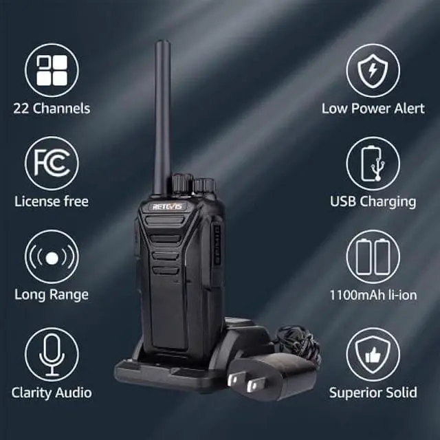 Alt view image 5 of 6 - Retevis RT27 Walkie Talkies,Two Way Radio with Shoulder Speaker Mic,2 Way Radios Long Range,USB Charging Base,Local Alarm,Walkie Talkie for Adults Construction Site School Security(5 Pack)