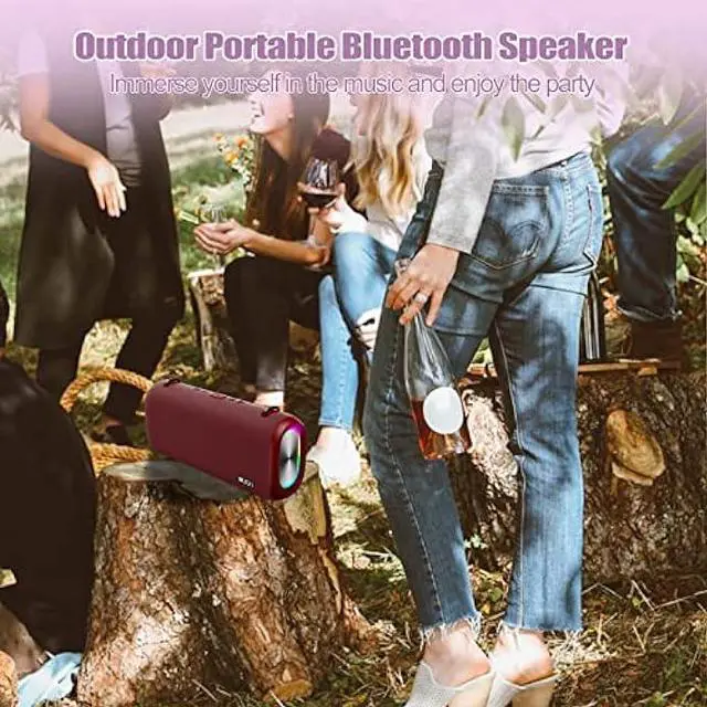 Alt view image 5 of 6 - MUQI Bluetooth Speaker, Portable Bluetooth Speakers, 70W Loud Stereo Sound with Bass, IPX5 Waterproof Wireless Speaker, TWS Paring with LED Colorful Lights for Party Outdoors(Wine Red)