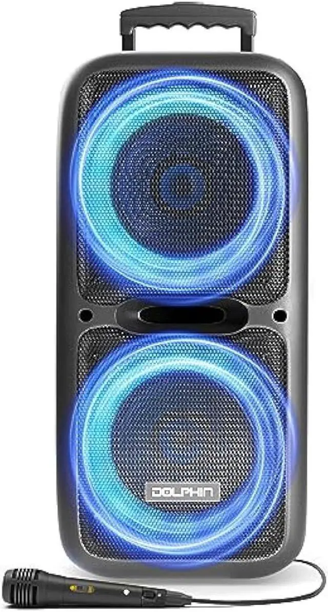 Main image of Dolphin SP-2120RBT Party Speakers - Portable & Rechargeable Sound System with Microphone, Bluetooth, USB, Hi-Fi Amplifier, Powerful Bass, 5-Band Equalizer & LED Lights - Long Battery Life - 2x12-inch
