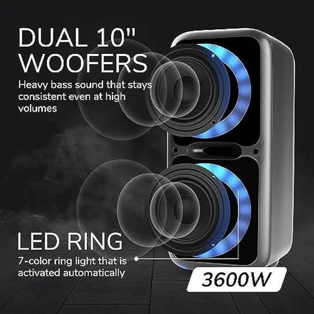 Alt view image 4 of 6 - Dolphin SP-2120RBT Party Speakers - Portable & Rechargeable Sound System with Microphone, Bluetooth, USB, Hi-Fi Amplifier, Powerful Bass, 5-Band Equalizer & LED Lights - Long Battery Life - 2x12-inch