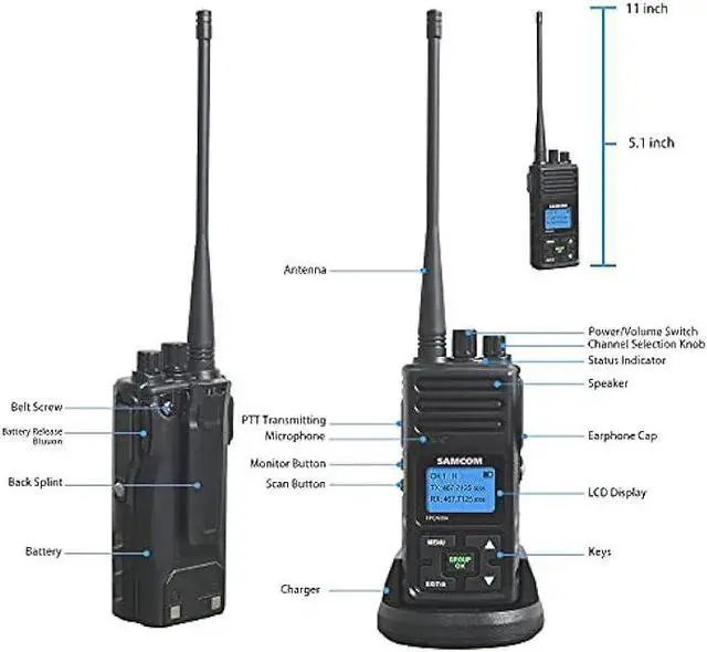 Alt view image 2 of 6 - 5Watt Walkie Talkie for Adults Long Range Two Way Radio Rechargeable with Speaking Mic, SAMCOM 2-Way Radios Heavy Duty Walky Talky with shoulder Mic for Restaurant Hotel (2 Pcs Radio + Speaker Mic)