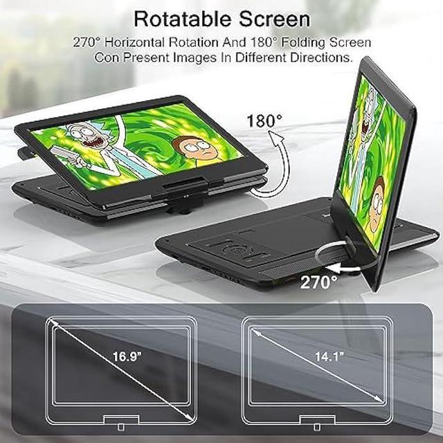Alt view image 5 of 7 - 16.9 Portable DVD Player with 14.1 Large HD Screen, 4-6 Hours Rechargeable Battery, Car DVD Player,Regions Free,Dual Speakers, Support CD/DVD/SD Card/USB,[Not Support Blu-Ray]