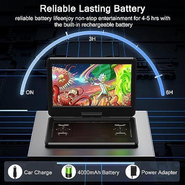 Alt view image 6 of 7 - 16.9 Portable DVD Player with 14.1 Large HD Screen, 4-6 Hours Rechargeable Battery, Car DVD Player,Regions Free,Dual Speakers, Support CD/DVD/SD Card/USB,[Not Support Blu-Ray]