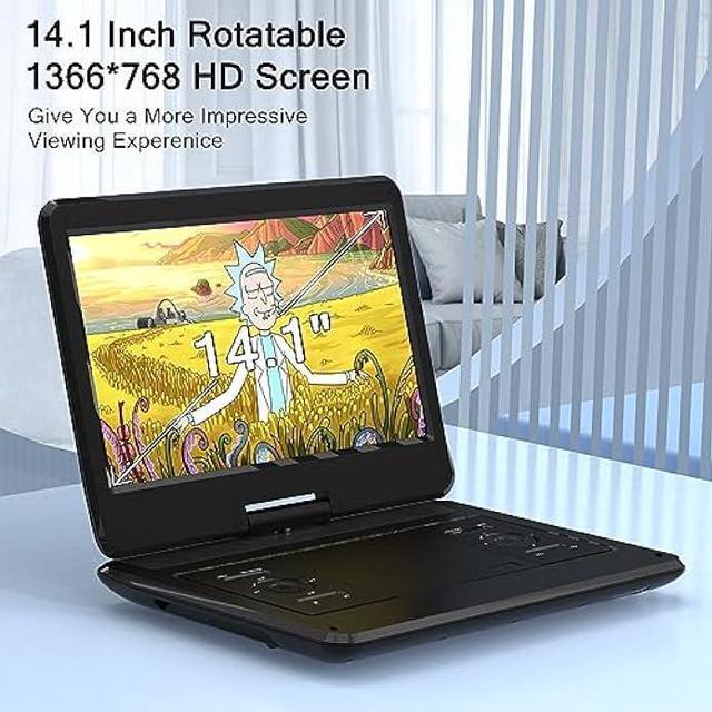 Alt view image 7 of 7 - 16.9 Portable DVD Player with 14.1 Large HD Screen, 4-6 Hours Rechargeable Battery, Car DVD Player,Regions Free,Dual Speakers, Support CD/DVD/SD Card/USB,[Not Support Blu-Ray]
