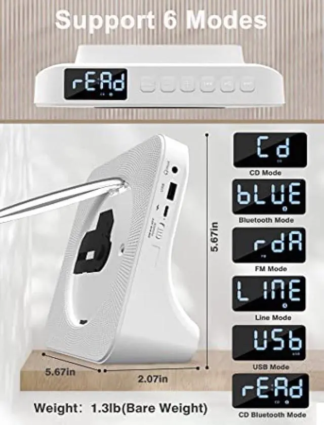 Alt view image 3 of 6 - 4000mAh Rechargeable Portable CD Player:Kpop Music Player with Bluetooth HiFi Speaker,Remote Control,LCD Display,Sleep Timer,Headphone Jack, Supports CD/Bluetooth/FM Radio/U-Disk/AUX