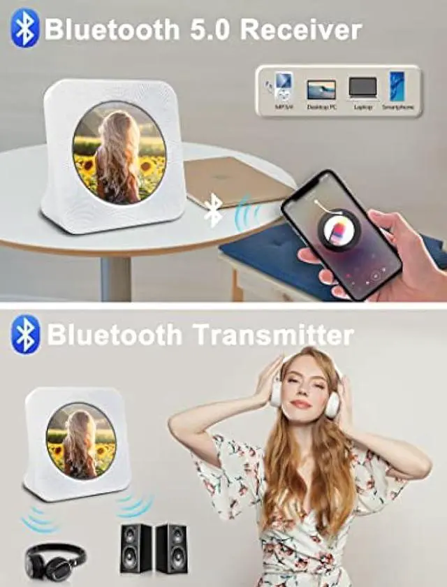 Alt view image 4 of 6 - 4000mAh Rechargeable Portable CD Player:Kpop Music Player with Bluetooth HiFi Speaker,Remote Control,LCD Display,Sleep Timer,Headphone Jack, Supports CD/Bluetooth/FM Radio/U-Disk/AUX