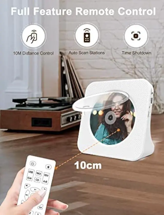 Alt view image 5 of 6 - 4000mAh Rechargeable Portable CD Player:Kpop Music Player with Bluetooth HiFi Speaker,Remote Control,LCD Display,Sleep Timer,Headphone Jack, Supports CD/Bluetooth/FM Radio/U-Disk/AUX