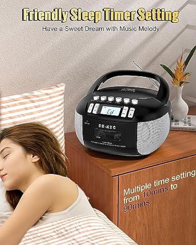Alt view image 6 of 6 - Sunoony CD and Cassette Player Combo, Boombox CD Player Portable with AM/FM Radio, Tape Recording, Stereo Sound, AC/DC Powered, AUX/Headphone Jack, Sleep Timer for Home, Senior, Child