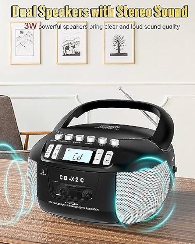 Alt view image 5 of 6 - Sunoony CD and Cassette Player Combo, Boombox CD Player Portable with AM/FM Radio, Tape Recording, Stereo Sound, AC/DC Powered, AUX/Headphone Jack, Sleep Timer for Home, Senior, Child