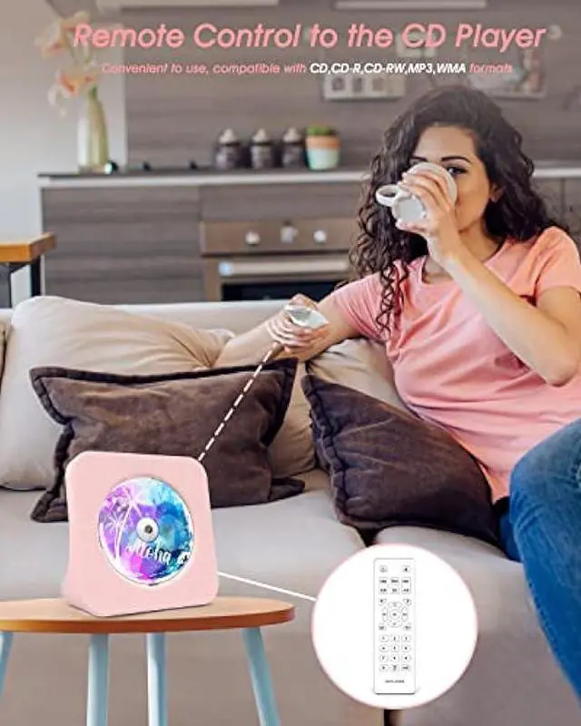 Alt view image 2 of 7 - Portable CD Player, Sunoony Bluetooth CD Music Player with HiFi Sound, Remote Control,FM Radio, Dust Cover,LED Screen, Earphone Jack, AUX/USB for Home, Indoor, Kids