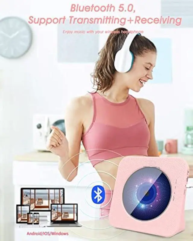 Alt view image 3 of 7 - Portable CD Player, Sunoony Bluetooth CD Music Player with HiFi Sound, Remote Control,FM Radio, Dust Cover,LED Screen, Earphone Jack, AUX/USB for Home, Indoor, Kids