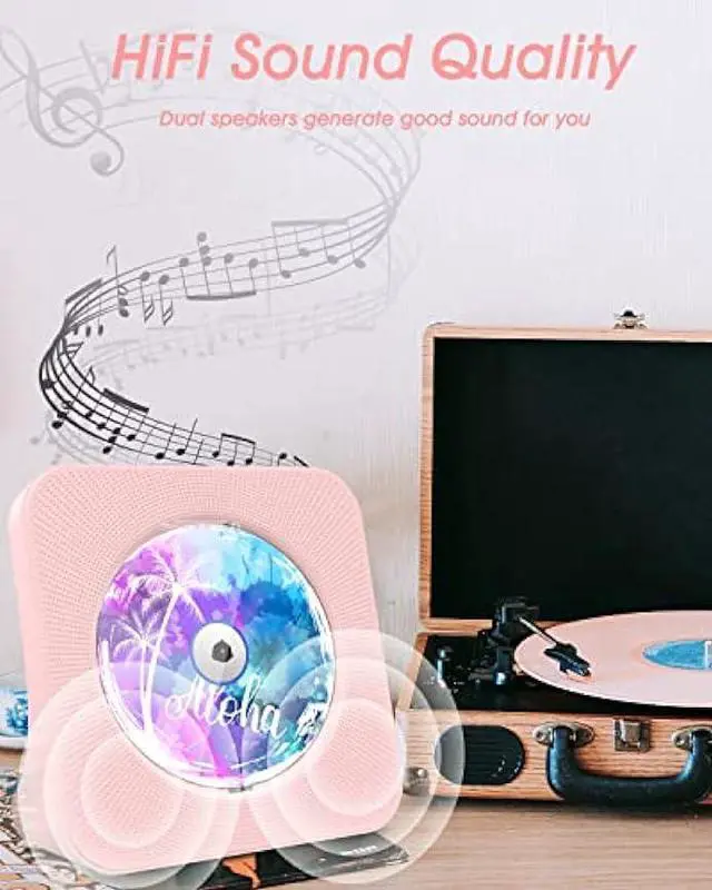 Alt view image 4 of 7 - Portable CD Player, Sunoony Bluetooth CD Music Player with HiFi Sound, Remote Control,FM Radio, Dust Cover,LED Screen, Earphone Jack, AUX/USB for Home, Indoor, Kids
