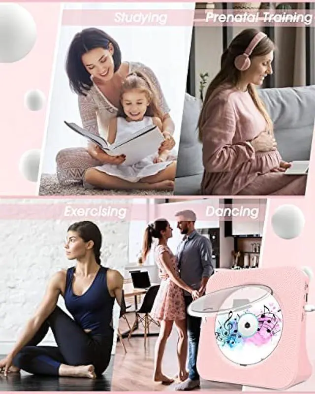 Alt view image 7 of 7 - Portable CD Player, Sunoony Bluetooth CD Music Player with HiFi Sound, Remote Control,FM Radio, Dust Cover,LED Screen, Earphone Jack, AUX/USB for Home, Indoor, Kids