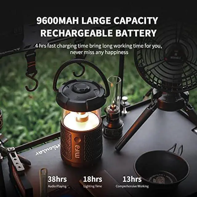 Alt view image 5 of 6 - MIFA Camping Portable Bluetooth Speakers with Led Lantern, TWS, Micro SD Card Slot for Outdoor Life, 20W, Black