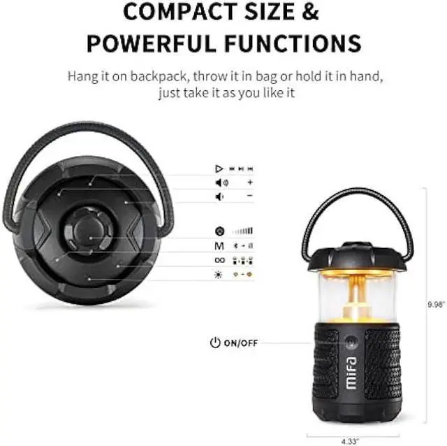 Alt view image 6 of 6 - MIFA Camping Portable Bluetooth Speakers with Led Lantern, TWS, Micro SD Card Slot for Outdoor Life, 20W, Black