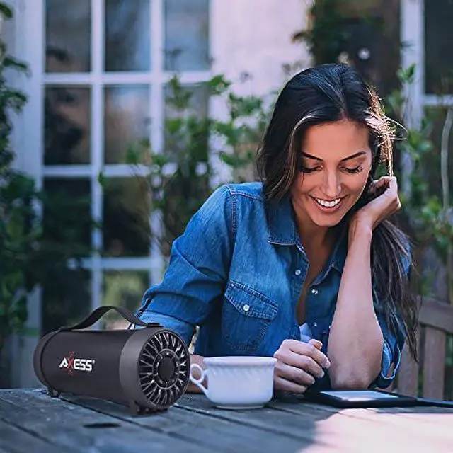 Alt view image 3 of 6 - AXESS SPBT1056 Portable Bluetooth Speaker With Built-In Usb Support, Fm Radio, Line-In Function And Rechargeable Battery, Pink