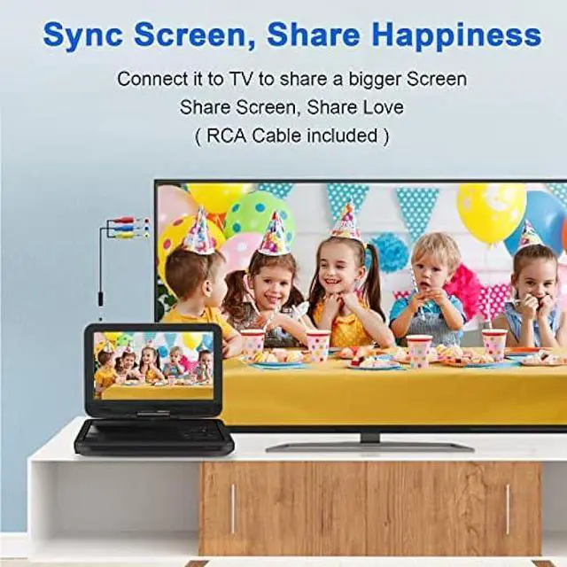 Alt view image 5 of 7 - YOOHOO 12.5 Portable DVD Player with 10.1 HD Swivel Screen, 4H Rechargeable Battery, Support USB/SD Card/Discs/Sync TV, Regions Free, Dual Stereo Speakers, Last Memory, Car Charger, Remote Control