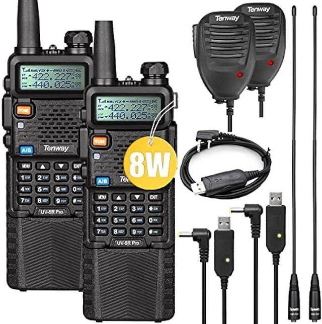 Ham Radio Walkie Talkie UV-5R Pro 8W Dual Band Two Way Radio with 3800mAh  Battery and Handheld Speaker Mic and Antenna 2Pack and One USB Programming  Cable