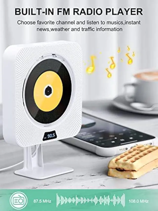 Alt view image 4 of 7 - ZEXMTE Portable CD Player with Bluetooth,Wall Mountable CD Music Player with IR Remote Control, Wall CD Player for Home with Speakers, with Dust Cover/LED Screen,Support CD, USB, TF, AUX Input