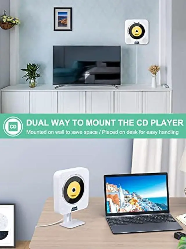 Alt view image 5 of 7 - ZEXMTE Portable CD Player with Bluetooth,Wall Mountable CD Music Player with IR Remote Control, Wall CD Player for Home with Speakers, with Dust Cover/LED Screen,Support CD, USB, TF, AUX Input