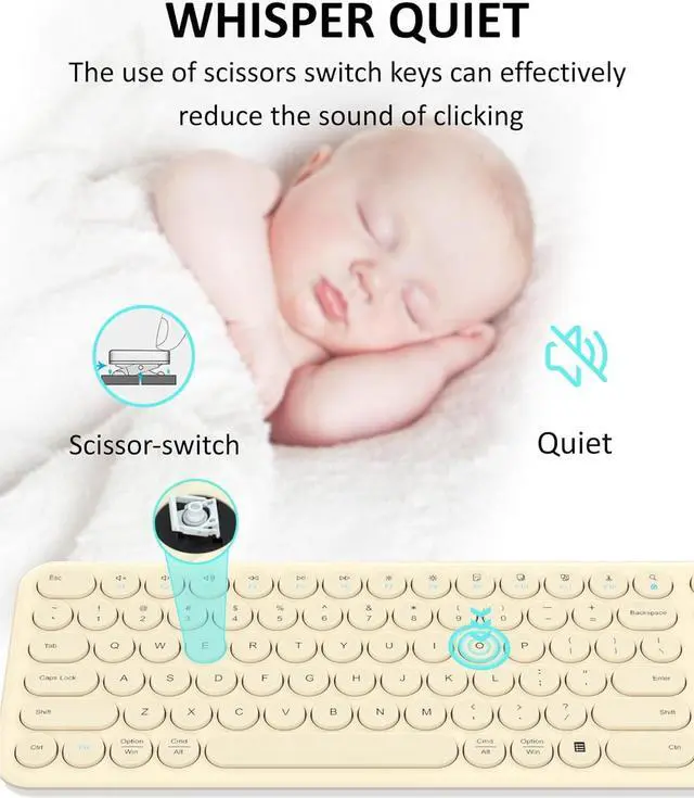 Alt view image 3 of 7 - Silent Wireless Keyboard, Bluetooth/2.4G Dual-Mode (Khaki) | Cloud-W Bluetooth & 2.4G dual mode, 110-key full-size layout, quiet typing and compatibility with Mac, PC and laptops