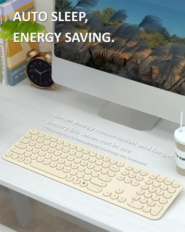 Alt view image 4 of 7 - Silent Wireless Keyboard, Bluetooth/2.4G Dual-Mode (Khaki) | Cloud-W Bluetooth & 2.4G dual mode, 110-key full-size layout, quiet typing and compatibility with Mac, PC and laptops