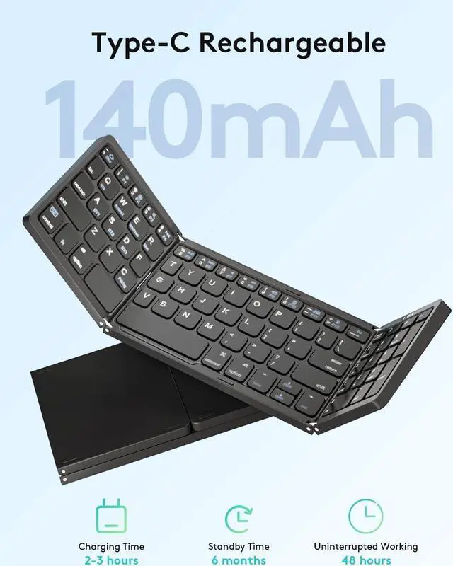 Alt view image 3 of 7 - ZZR SEVEN Foldable Keyboard, Portable Keyboard with Numeric Keypad, Travel Keyboard Compatible with Windows iOS Android Ipad/Tablet and Phone (B089)